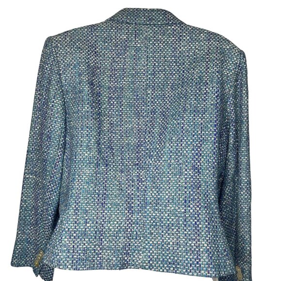 VTG Madison Gray Blue Green Textured 100% Silk Women SZ 14 Blazer Jacket USA - Picture 2 of 10